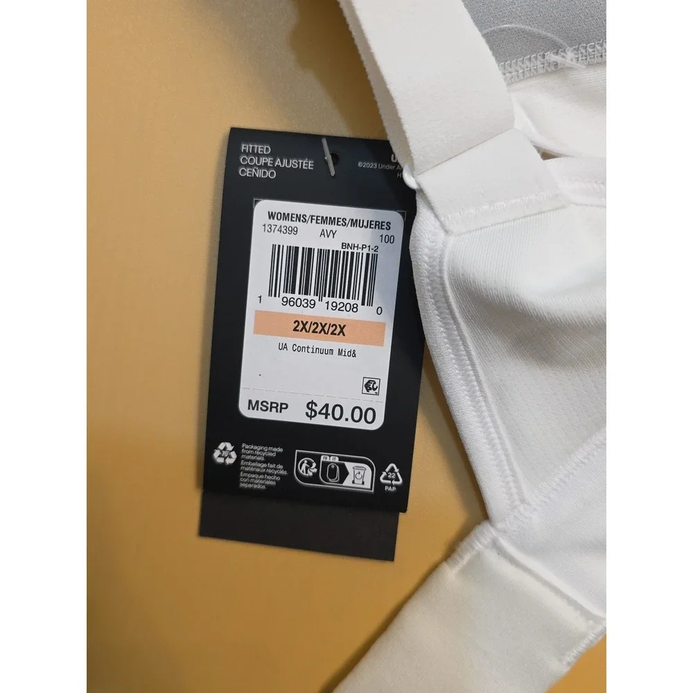 Under‎ Armour Continuum Mid Sports Bra White 1374399 Plus Size 2X 42DD 42DDD NEW